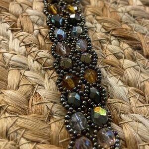 Elegant Hand Made Beaded Choker Necklace with Gold and Brown Accents